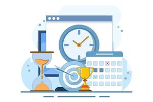 Self-Discipline and Motivation Implementation Concept. Time management, self-management, self-control, target, productivity metaphor. Modern flat cartoon style. Flat design illustration on background. vector