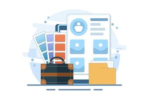 Portfolio concept. Briefcase with work gallery and file collection. Presentation artist folder preview. Screen templates for landing page, interface, web, app, poster, banner. Design illustration. vector