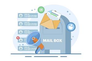 Mailbox Concept with new message notification icon, email marketing, Online business strategy, Advertising, Email newsletter, sending messages, marketing materials. Design illustration. vector