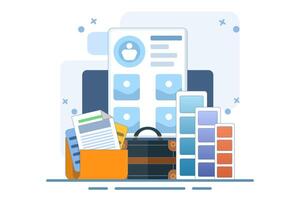 Portfolio concept. Briefcase with work gallery and file collection. Presentation artist folder preview. Screen templates for landing page, interface, web, app, banner. Flat design illustration. vector