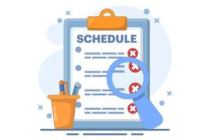 Rejected schedule concept. Schedule board with cross, reject or cancel symbol. Deadline, time management concept. icon in minimalist cartoon style. Flat design illustration on background. vector
