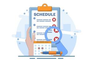 Rejected schedule concept. Schedule board with cross, reject or cancel symbol. Deadline, time management concept. icon in minimalist cartoon style. Design illustration. vector