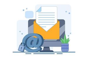 Strong padlock security concept on email symbol. Email security protection, security system to protect against cyber attacks, spam or data leaks, data encryption technology. Flat illustration. vector