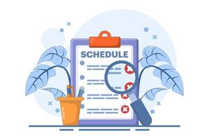 Rejected schedule concept. Schedule board with cross, reject or cancel symbol. Deadline, time management concept. icon in minimalist cartoon style. Flat illustration on background. vector
