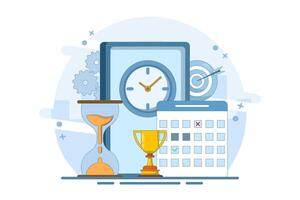 Self-Discipline and Motivation Implementation Concept. Time management, self-management, self-control, target, productivity metaphor. Modern flat cartoon style. Design illustration on background. vector