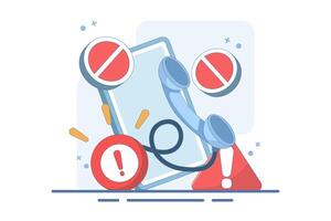 Phone concept with exclamation mark. warning notification. suspicious call, danger and fraud. danger of fraud by phone. symbol or icon. flat illustration. vector