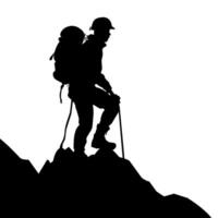 Silhouette of a man on a mountain with a backpack vector