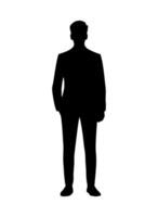 Silhouette of a man in a suit standing in front of a white background vector