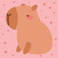 Cute kawaii capybara character on pink tender background cute capybara sitting vector