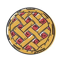 Homemade cherry pie with a golden lattice crust, illustrated in a rustic and hand-drawn style on a white background vector