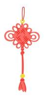 Traditional Chinese knot in red with decorative loops and tassels, with yellow accents, symbolizing luck and prosperity isolated on a white background vector