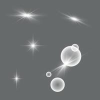 White flashes of light and lights with transparency for overlay on illustration isolated on gray background vector