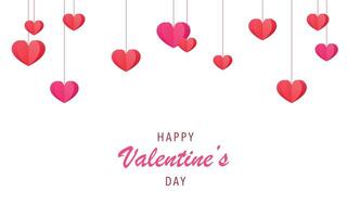 Happy Valentine's day card with red and pink hearts and handwritten font on celebration inscription on white background vector