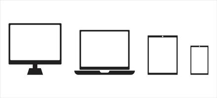 Set of Device icon collection. Smartphone, tablet, laptop and desktop computer symbol. Illustration. Digital devices icon. Laptop, Notebook Outline Icon Pack. vector