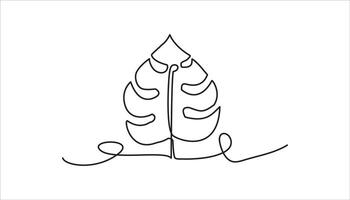 monstera leaf continuous one line drawing minimalist art vector
