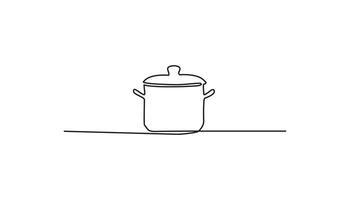 kitchenware pan continuous one line drawing frying vector