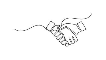 Abstract businessman shaking hands continuous one line drawing vector