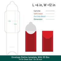 Size 6x12 in, Envelope Dieline template, With 3D Box, file vector