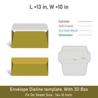 Size 13x10 in, Envelope Dieline template, With 3D Box, vector