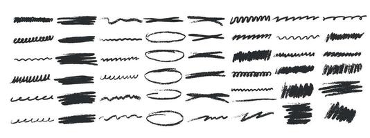 illustrations of markers, brushes and stylized pencil sketches. Chalk strokes, pencil swirls, ovals, circles and redraws . Hand drawn lines, stroke separators in various patterns. vector