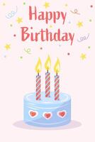 contento cumpleaños tarjeta con pastel en rosado antecedentes vector