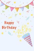 Happy birthday card with flags and lettering on blue background vector