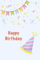 Happy birthday card with flags on blue background vector