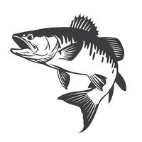 A jumping fish silhouette, capturing its graceful arc and flowing fins, set against a white background, symbolizing energy and aquatic elegance. vector