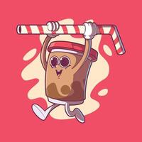 Coffee Character running holding a straw. vector
