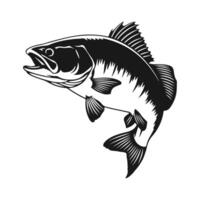 A dynamic fish silhouette, showcasing its arched leap and detailed fins, set against a white background, symbolizing vitality and the spirit of the water. vector