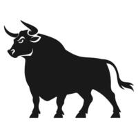A robust bull silhouette, showcasing its muscular frame and iconic horns, set against a white background, symbolizing power and resilience. vector