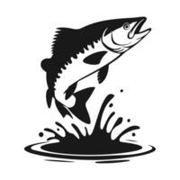 A sleek jumping fish silhouette, highlighting its streamlined body and fins, set against a white background, symbolizing grace and aquatic life. vector