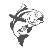 A vibrant jumping fish silhouette, highlighting its curved leap and streamlined form, set against a white background, symbolizing agility and aquatic life. vector