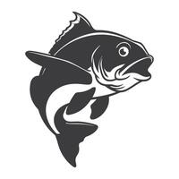 A dynamic jumping fish silhouette, showcasing its arched leap and detailed fins, set against a white background, symbolizing vitality and the spirit of the water. vector
