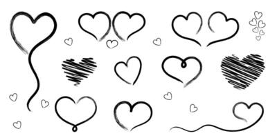 Heart drawn with continuous line. Line illustration of different heart shapes with brush vector