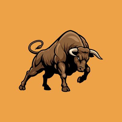 Powerful Brown Bull Charging Forward With Horns
