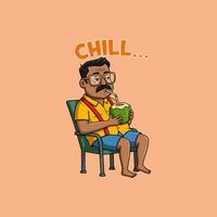 Relaxed Man Enjoys Coconut Drink While Chilling vector