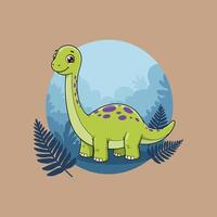 Adorable Green Dinosaur in a Lush Forest Setting vector