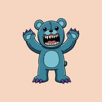 Angry Blue Teddy Bear with Sharp Claws and Teeth vector