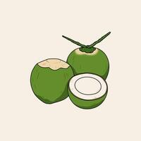Green Coconuts Whole And Halved Showing Inside vector