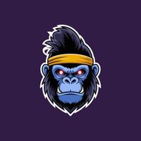 Powerful Gorilla Head with Yellow Headband and Red Eyes vector