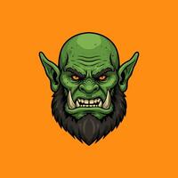Angry Green Orc Head With Large Tusks And Pointy Ears vector