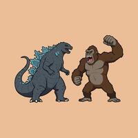 Godzilla and King Kong facing each other in a battle stance vector