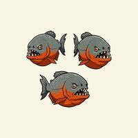 Three Piranha Fish Displaying Sharp Teeth vector