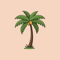 A Single Palm Tree with Coconuts on a Beige Background vector