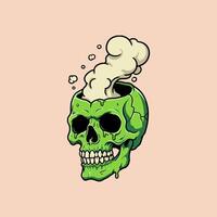 Green Skull With Smoke Emerging From Its Open Top vector