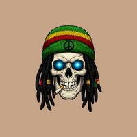 Rastafarian Skull With Dreadlocks Smoking A Cigarette vector