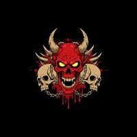 Red Devil Skull with Horns and Skulls in Chains vector