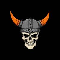 Viking Skull Wearing Horned Helmet Design vector