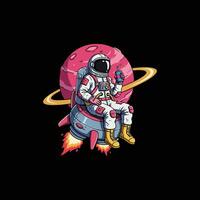 Astronaut Enjoys Space Drink On Rocket Flight vector